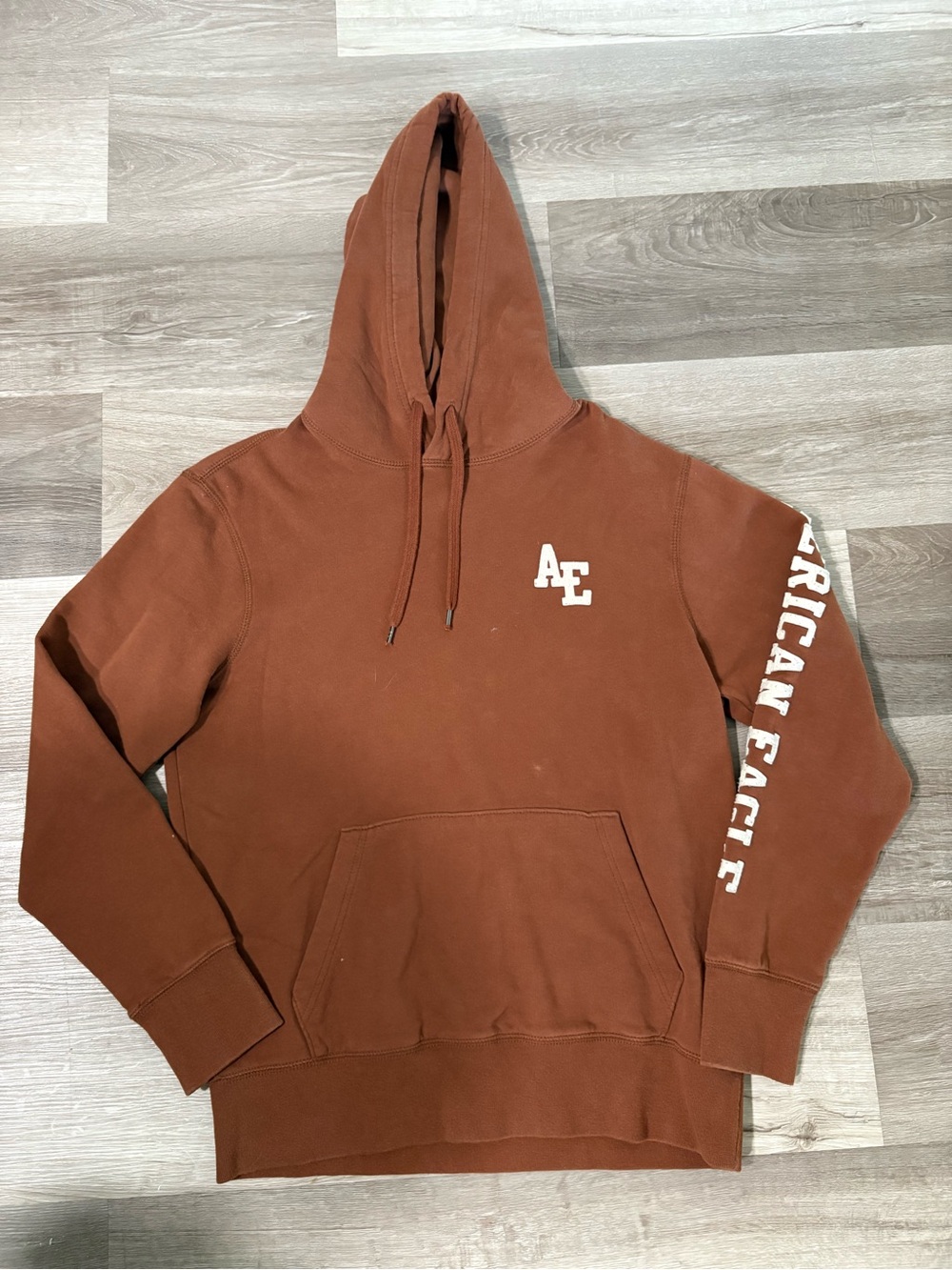 American Eagle Outfitters Rust Brown Pullover Hoodie with AE Logo